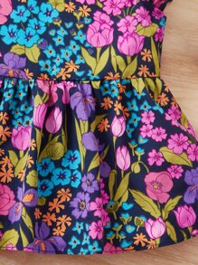 SHEIN Young Girl Floral Print Butterfly Sleeve Peplum Blouse - Multicolor - View 3