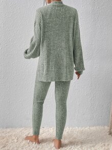 Chiquease Space Dye Halter Top & Split Hem Tee & Leggings - Mint Green - View 2