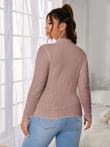 SHEIN Essnce Áo thun Plus size Xù nhỏ Tranh thêu màu trơn Giải trí - Bụi hồng - Xem 2