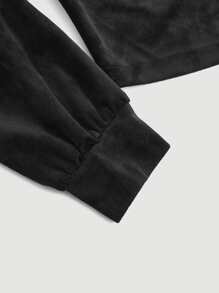 SHEIN MOD Zip Up Hooded Velvet Crop Sweatshirt