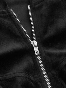 SHEIN MOD Zip Up Hooded Velvet Crop Sweatshirt