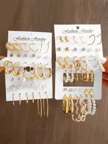 Juego de 72 piezas/18 piezas de pendientes de metal con perlas falsas y strass (cantidad de perlas aleatoria)