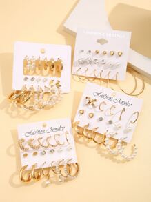 Juego de 72 piezas/18 piezas de pendientes de metal con perlas falsas y strass (cantidad de perlas aleatoria)