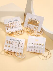 Juego de 72 piezas/18 piezas de pendientes de metal con perlas falsas y strass (cantidad de perlas aleatoria)