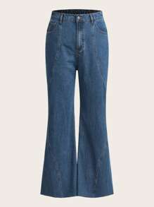 SHEIN ICON Plus High Waist Flare Leg Jeans - Dark Wash - View 1