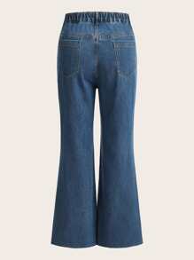 SHEIN ICON Plus High Waist Flare Leg Jeans - Dark Wash - View 2