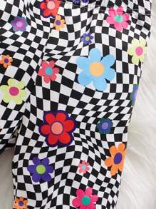 SHEIN Bộ thời trang bé gái Hoa Sọc ca rô Giải trí - Nhiều màu - Xem 3