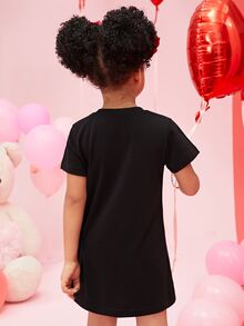 SHEIN Toddler Girls Rabbit & Letter Graphic Tee Dress - Black - View 2