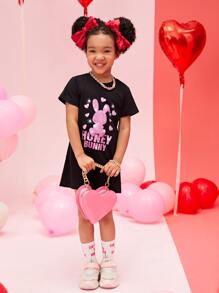 SHEIN Toddler Girls Rabbit & Letter Graphic Tee Dress - Black - View 4