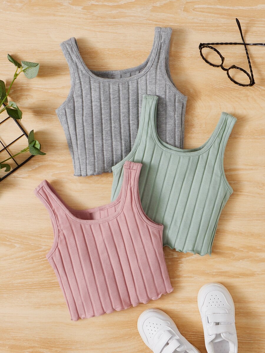 SHEIN Toddler Girls 3 Pack Rib-knit Tank Top - Multicolor - View 1