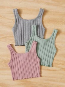 SHEIN Toddler Girls 3 Pack Rib-knit Tank Top - Multicolor - View 2
