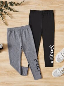 SHEIN Young Girl 2pcs Letter Graphic Leggings Chic Outfits For Autumn/Winter - Multicolor - View 1