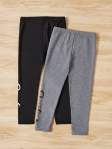 SHEIN Young Girl 2pcs Letter Graphic Leggings Chic Outfits For Autumn/Winter - Multicolor - View 2