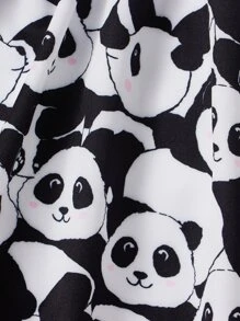 SHEIN Cô Gái Trẻ In gấu trúc Viền Ruffle Áo thun & Váy tạp dề - Đen và trắng - Xem 4