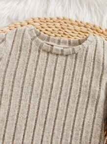 SHEIN Tricou și pantaloni din tricot cu nervuri pentru fetiță