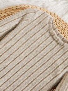 SHEIN Tricou și pantaloni din tricot cu nervuri pentru fetiță