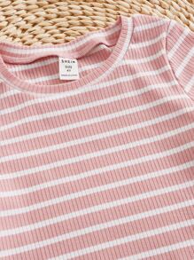 SHEIN Young Girl 3pcs Striped Print Tee - Multicolor - View 4