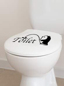 1 pieza Decoración para tapa de inodoro con dibujos animados pingüino & con estampado de letra - Negro - Ver 5