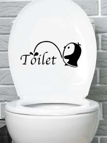 1 pieza Decoración para tapa de inodoro con dibujos animados pingüino & con estampado de letra - Negro - Ver 6