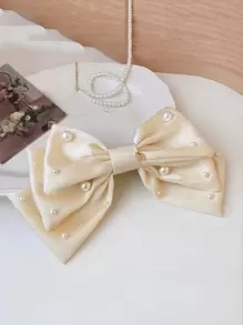 1/2 件装女士优雅珍珠蝴蝶结发夹，马尾辫弹簧发夹 - 米色 - 查看 2