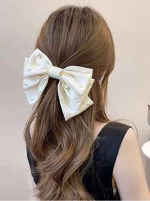 1/2 件装女士优雅珍珠蝴蝶结发夹，马尾辫弹簧发夹 - 米色 - 查看 3