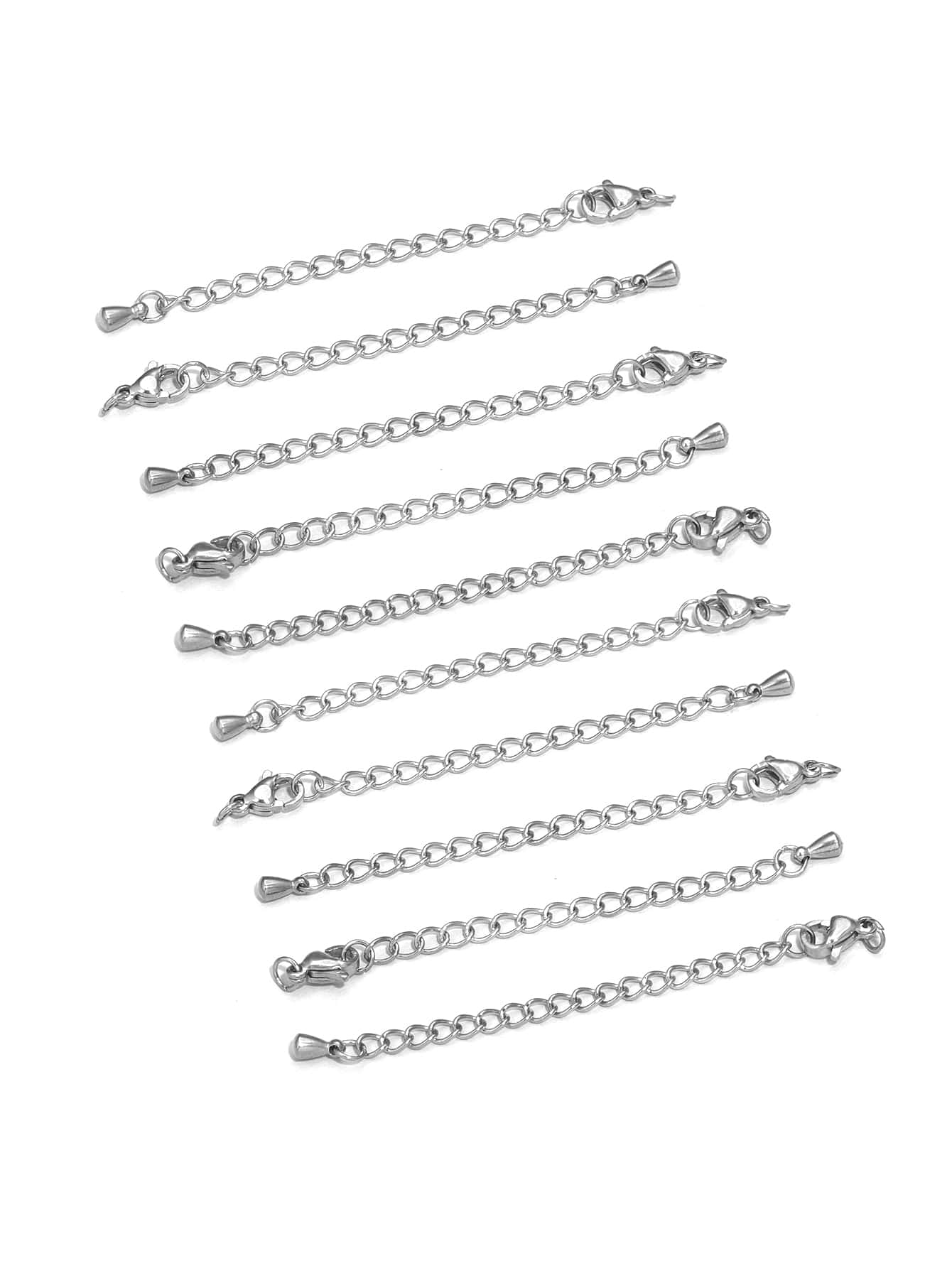 10入組不銹鋼龍蝦扣和尾巴鏈可調式擴展鏈,diy首飾製作項鍊和手鐲 - 銀色 - 查看 1