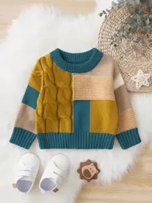 Baby Boy Colour Block Cable Knit Jumper - Multicolor - View 1