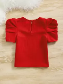 SHEIN Leap Crew 少女泡泡袖鑲鑽鍵孔後背上衣