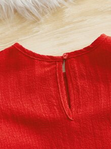 SHEIN Leap Crew 少女泡泡袖鑲鑽鍵孔後背上衣