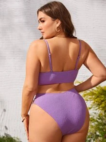 Conjunto de bikini de talla grande con cordón y recortes, para playa de verano - Lila Púrpura - Ver 2