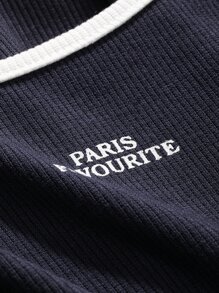 DAZY Letter Graphic Contrast Binding Tank Top Crop Women Tops - Navy Blue - View 4