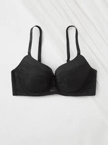 Plus Lace Panel Bow Front Underwire Bra - Black - View 3