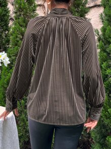 SHEIN Unity Tie Neck Raglan Sleeve Tie Front Blouse - Brown - View 2