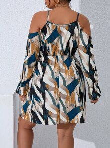 SHEIN Clasi Plus Allover Print Cold Shoulder Dress - Multicolor - View 2