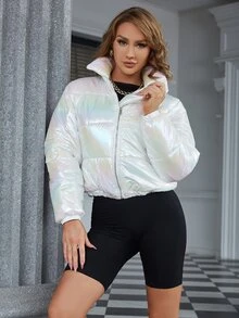 Eilly Bazar Áo khoác đệm có khóa kéo Holographic - trắng - Xem 4