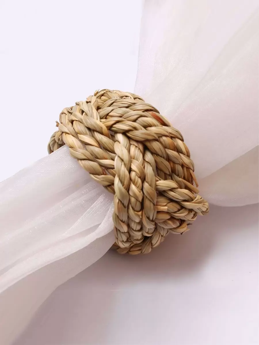 4 piezas Anillo de servilleta con diseño trenzado - Verde militar - Ver 1