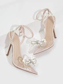 CUCCOO SZL Woman Shoes Faux Pearl & Rhinestone Decor Stiletto Heeled Ankle Strap Pumps For Spring And Summer Vacation Shoes Summer Elegant Heels - Clear - View 4