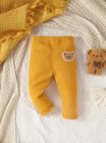Bebé Pantalones con parche de oso tejido de canalé - Amarillo - Ver 1