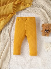 Bebé Pantalones con parche de oso tejido de canalé - Amarillo - Ver 2