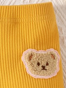 Bebé Pantalones con parche de oso tejido de canalé - Amarillo - Ver 4