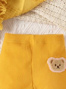 Bebé Pantalones con parche de oso tejido de canalé - Amarillo - Ver 5