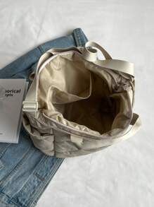 Quilted Detail Top Handle Bag - White - View 4