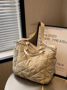 Quilted Detail Top Handle Bag - White - View 5