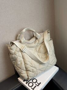 Quilted Detail Top Handle Bag - White - View 6