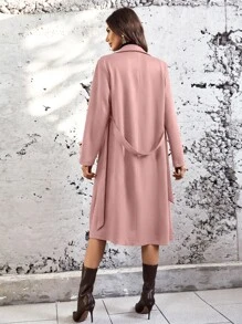 SHEIN LUNE Lapel Neck Belted Slant Pocket Coat - Pink - View 2