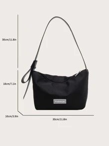 Letter Patch Decor Zipper Hobo Bag - Black - View 3