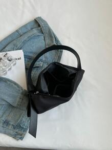 Letter Patch Decor Zipper Hobo Bag - Black - View 4