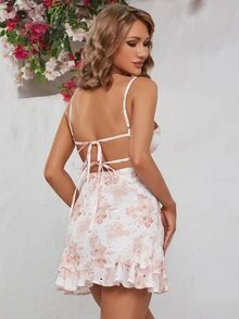 Eilly Bazar Floral Print Ruffle Hem Cami Dress - Multicolor - View 2