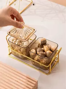 2 个零食罐 + 2 个盖子 + 1 个托盘，多功能食物托盘，适用于客厅、厨房、圣诞节
