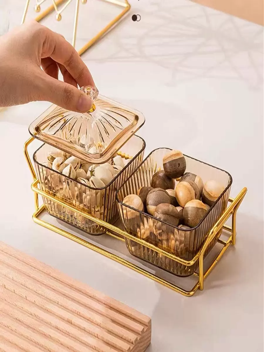 2 个零食罐 + 2 个盖子 + 1 个托盘，多功能食物托盘，适用于客厅、厨房、圣诞节